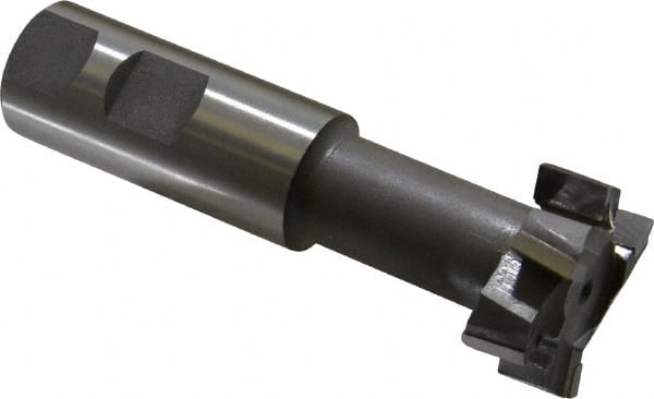 Made in USA - 1-15/32" Cut Diam, 5/8" Cut Width, 25/32" Neck Diam, 1" Shank Diam, 4-7/16" OAL, C2 Carbide-Tipped T-Slot Cutter - Uncoated, 3/4" Bolt, 2-5/16" Shank Length, Staggered Teeth, 6 Teeth, Weldon Flat - Exact Tooling