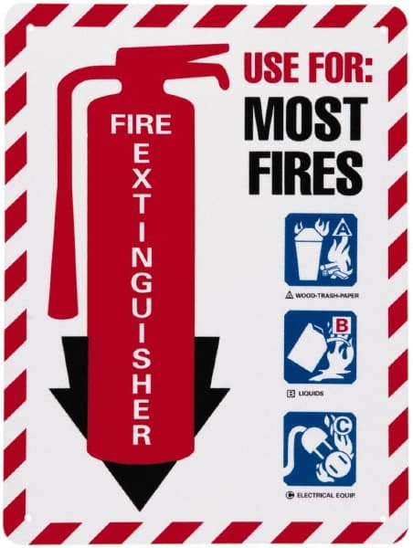 NMC - Fire Extinguisher - Use for: Most Fires, Plastic Fire Sign - 9" Wide x 12" High - Exact Tooling