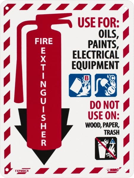 NMC - Fire Extinguisher - Use for: Oils, Paints, Electrical Equipment - Do Not Use on: Wood, Paper, Trash, Plastic Fire Sign - 9" Wide x 12" High - Exact Tooling