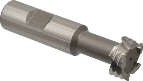 Interstate - 31/32" Cut Diam, 25/64" Cut Width, 17/32" Neck Diam, 3/4" Shank Diam, 3-7/16" OAL, M42 Cobalt T-Slot Cutter - Uncoated, 1/2" Bolt, 3-3/64" Shank Length, Straight Teeth, 5 Teeth, Roughing - Exact Tooling