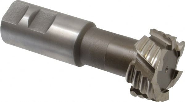 Interstate - 1-27/32" Cut Diam, 53/64" Cut Width, 1-1/32" Neck Diam, 1-1/4" Shank Diam, 4-13/16" OAL, M42 Cobalt T-Slot Cutter - Uncoated, 1" Bolt, 3-63/64" Shank Length, Straight Teeth, 6 Teeth, Roughing - Exact Tooling
