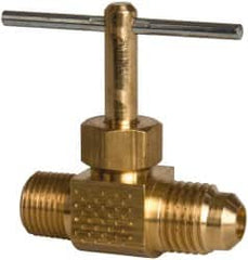 Parker - 1/4 x 1/8" Pipe, Inline Needle Valve - Flare x MNPTF Ends, Brass Valve, 150 Max psi - Exact Tooling