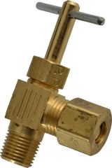 Parker - 1/4 x 1/8" Pipe, Angled Needle Valve - Compression x MNPTF Ends, Brass Valve, 150 Max psi - Exact Tooling