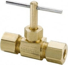 Parker - 1/4" Pipe, Inline Needle Valve - Compression x Compression Ends, Brass Valve, 150 Max psi - Exact Tooling