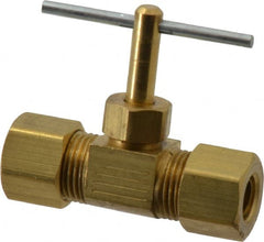 Parker - 5/16" Pipe, Inline Needle Valve - Compression x Compression Ends, Brass Valve, 150 Max psi - Exact Tooling