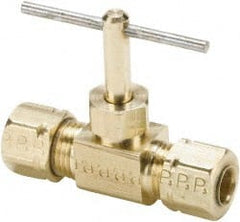 Parker - 3/8" Pipe, Inline Needle Valve - Compression x Compression Ends, Brass Valve, 150 Max psi - Exact Tooling