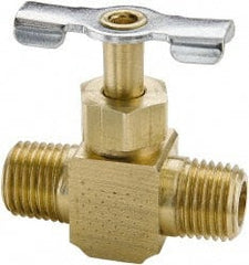 Parker - 1/8" Pipe, Inline Needle Valve - MNPTF x MNPTF Ends, Brass Valve, 150 Max psi - Exact Tooling