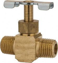 Parker - 1/4" Pipe, Inline Needle Valve - MNPTF x MNPTF Ends, Brass Valve, 150 Max psi - Exact Tooling
