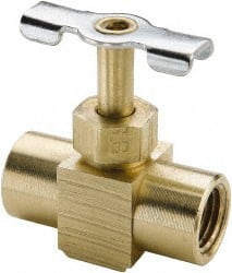 Parker - 1/4" Pipe, Inline Needle Valve - FNPTF x FNPTF Ends, Brass Valve, 150 Max psi - Exact Tooling