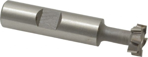 Made in USA - 9/16" Cut Diam, 15/64" Cut Width, 17/64" Neck Diam, 1/2" Shank Diam, 2-19/32" OAL, M42 Cobalt T-Slot Cutter - Uncoated, 1/4" Bolt, 1-13/16" Shank Length, Staggered Teeth, 8 Teeth, Weldon Flat - Exact Tooling
