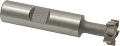 Made in USA - 9/16" Cut Diam, 15/64" Cut Width, 17/64" Neck Diam, 1/2" Shank Diam, 2-19/32" OAL, M42 Cobalt T-Slot Cutter - Uncoated, 1/4" Bolt, 1-13/16" Shank Length, Staggered Teeth, 8 Teeth, Weldon Flat - Exact Tooling