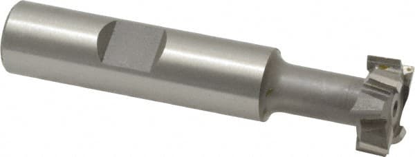 Made in USA - 21/32" Cut Diam, 17/64" Cut Width, 21/64" Neck Diam, 1/2" Shank Diam, 2-11/16" OAL, M42 Cobalt T-Slot Cutter - Uncoated, 5/16" Bolt, 1-13/16" Shank Length, Staggered Teeth, 8 Teeth, Weldon Flat - Exact Tooling
