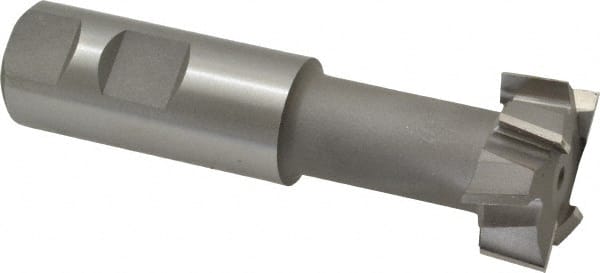 Made in USA - 1-15/32" Cut Diam, 5/8" Cut Width, 25/32" Neck Diam, 1" Shank Diam, 4-7/16" OAL, M42 Cobalt T-Slot Cutter - Uncoated, 3/4" Bolt, 2-15/16" Shank Length, Staggered Teeth, 8 Teeth, Weldon Flat - Exact Tooling