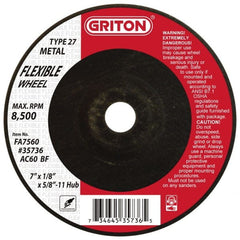 Value Collection - 60 Grit, 7" Wheel Diam, 1/8" Wheel Thickness, Type 27 Depressed Center Wheel - Aluminum Oxide, 8,500 Max RPM - Exact Tooling