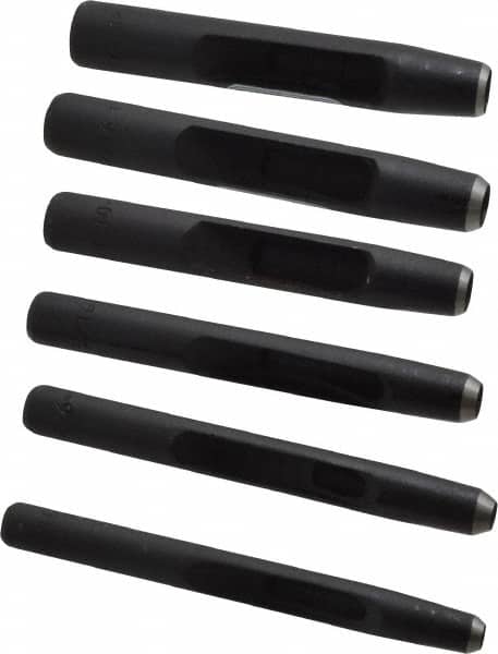 General - 6 Piece, 3/16 to 1/2", Hollow Punch Set - Square Shank, Comes in Plastic Roll - Exact Tooling