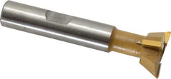 Made in USA - 3/4" Diam x 1/4" Width of Cut, 60° Included Angle, Carbide-Tipped Dovetail Cutter - 3/8" Shank Diam, 2-1/4" Overall Length, 0.02" Corner Radius, Weldon Flat, TiN Coated - Exact Tooling