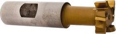 Made in USA - 31/32" Cut Diam, 25/64" Cut Width, 17/32" Neck Diam, 3/4" Shank Diam, 3-7/16" OAL, Carbide-Tipped T-Slot Cutter - TiN Finish, 1/2" Bolt, 2-1/16" Shank Length, Staggered Teeth, 6 Teeth, Weldon Flat - Exact Tooling