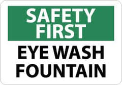NMC - "Safety First - Eye Wash Fountain", 10" Long x 14" Wide, Aluminum Safety Sign - Rectangle, 0.04" Thick, Use for First Aid - Exact Tooling