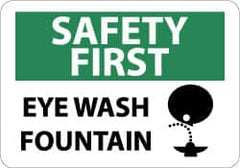 NMC - "Safety First - Eye Wash Fountain", 10" Long x 14" Wide, Rigid Plastic Safety Sign - Rectangle, 0.05" Thick, Use for First Aid - Exact Tooling