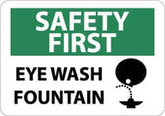 NMC - "Safety First - Eye Wash Fountain", 10" Long x 14" Wide, Pressure-Sensitive Vinyl Safety Sign - Rectangle, 0.004" Thick, Use for First Aid - Exact Tooling