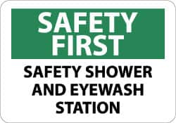 NMC - "Safety First - Safety Shower and Eyewash Station", 10" Long x 14" Wide, Rigid Plastic Safety Sign - Rectangle, 0.05" Thick, Use for First Aid - Exact Tooling