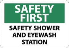 NMC - "Safety First - Safety Shower and Eyewash Station", 10" Long x 14" Wide, Aluminum Safety Sign - Rectangle, 0.04" Thick, Use for First Aid - Exact Tooling