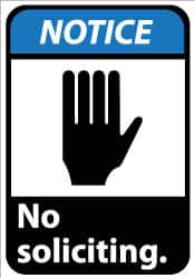 NMC - "Notice - No Soliciting", 14" Long x 10" Wide, Rigid Plastic Safety Sign - Rectangle, 0.05" Thick, Use for Security & Admittance - Exact Tooling