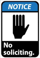 NMC - "Notice - No Soliciting", 14" Long x 10" Wide, Aluminum Safety Sign - Rectangle, 0.04" Thick, Use for Security & Admittance - Exact Tooling