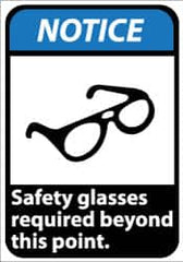 NMC - "Notice - Safety Glasses Required Beyond This Point", 14" Long x 10" Wide, Pressure-Sensitive Vinyl Safety Sign - Rectangle, 0.004" Thick, Use for Accident Prevention - Exact Tooling