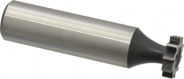 Interstate - 1/2" Diam x 1/8" Face Width, High Speed Steel, 8 Teeth, Shank Connection Woodruff Keyseat Cutter - Uncoated, 2-1/8" OAL x 1/2" Shank, Straight Teeth, ANSI 404, Old Standard 3 - Exact Tooling
