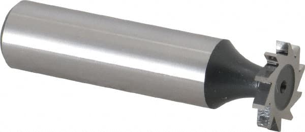 Interstate - 5/8" Diam x 3/32" Face Width, High Speed Steel, 8 Teeth, Shank Connection Woodruff Keyseat Cutter - Uncoated, 2-3/32" OAL x 1/2" Shank, Straight Teeth, ANSI 305, Old Standard 4 - Exact Tooling