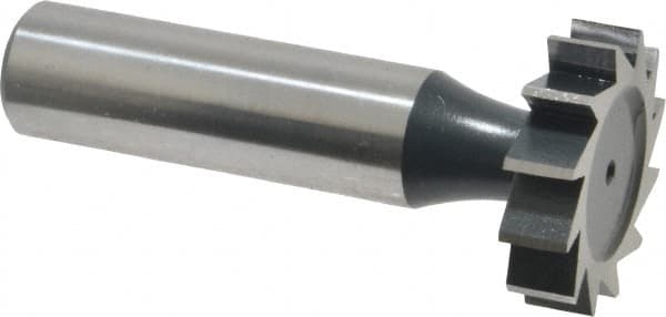 Interstate - 1" Diam x 1/4" Face Width, High Speed Steel, 12 Teeth, Shank Connection Woodruff Keyseat Cutter - Uncoated, 2-1/4" OAL x 1/2" Shank, Straight Teeth, ANSI 808, Old Standard 15 - Exact Tooling