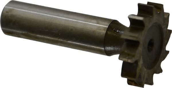 Interstate - 1-1/8" Diam x 7/32" Face Width, High Speed Steel, 12 Teeth, Shank Connection Woodruff Keyseat Cutter - Uncoated, 2-7/32" OAL x 1/2" Shank, Straight Teeth, ANSI 709, Old Standard 17 - Exact Tooling