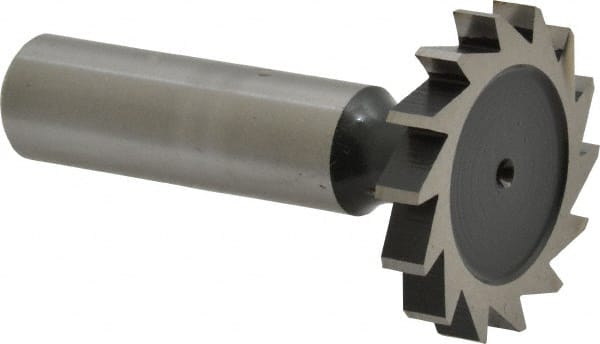 Interstate - 1-1/4" Diam x 3/16" Face Width, High Speed Steel, 14 Teeth, Shank Connection Woodruff Keyseat Cutter - Uncoated, 2-3/16" OAL x 1/2" Shank, Straight Teeth, ANSI 610, Old Standard 19 - Exact Tooling