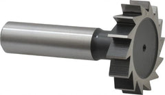 Interstate - 1-3/8" Diam x 5/16" Face Width, High Speed Steel, 14 Teeth, Shank Connection Woodruff Keyseat Cutter - Uncoated, 2-5/16" OAL x 1/2" Shank, Straight Teeth, ANSI 1011, Old Standard 23 - Exact Tooling