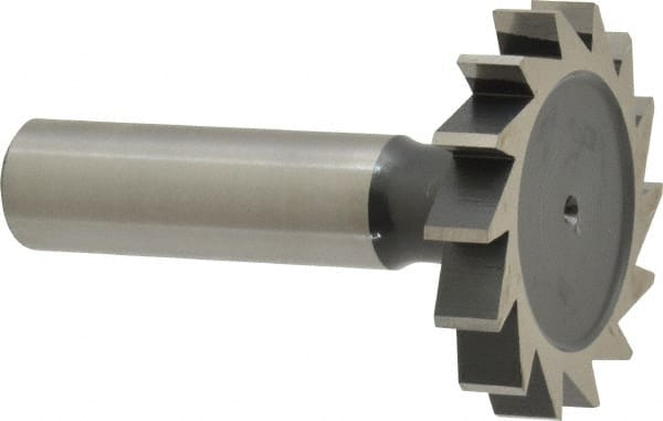 Interstate - 1-1/2" Diam x 1/4" Face Width, High Speed Steel, 16 Teeth, Shank Connection Woodruff Keyseat Cutter - Uncoated, 2-1/4" OAL x 1/2" Shank, Straight Teeth, ANSI 812, Old Standard 24 - Exact Tooling