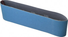 Norton - 3" Wide x 24" OAL, 120 Grit, Zirconia Alumina Abrasive Belt - Zirconia Alumina, Fine, Coated, Y Weighted Cloth Backing, Series 3X - Exact Tooling