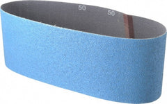 Norton - 4" Wide x 24" OAL, 50 Grit, Zirconia Alumina Abrasive Belt - Zirconia Alumina, Coarse, Coated, Y Weighted Cloth Backing, Series 3X - Exact Tooling