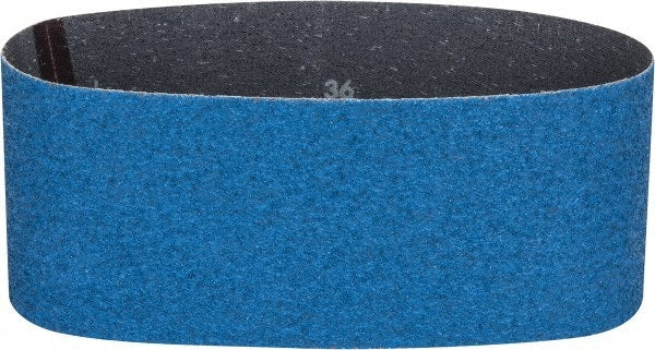 Norton - 4" Wide x 24" OAL, 36 Grit, Zirconia Alumina Abrasive Belt - Zirconia Alumina, Very Coarse, Coated, Y Weighted Cloth Backing, Series 3X - Exact Tooling