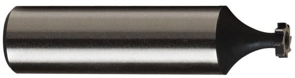 Made in USA - 5/8" Diam x 3/32" Face Width, Carbide-Tipped, 6 Teeth, Shank Connection Woodruff Keyseat Cutter - TiN Finish, 2-3/32" OAL x 1/2" Shank, Straight Teeth, ANSI 305, Old Standard 4 - Exact Tooling