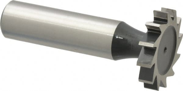 Interstate - 1" Diam x 3/16" Face Width, Cobalt, 12 Teeth, Shank Connection Woodruff Keyseat Cutter - Uncoated, 2-3/16" OAL x 1/2" Shank, Straight Teeth, ANSI 608, Old Standard 13 - Exact Tooling