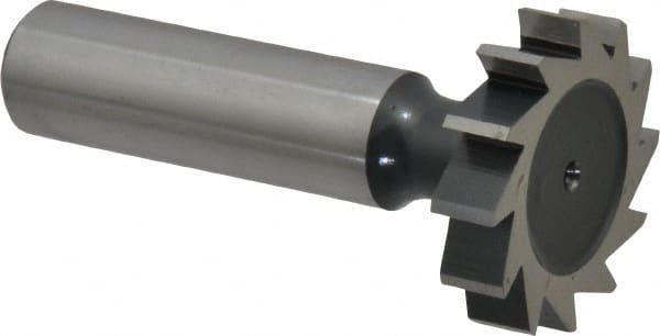 Interstate - 1-1/8" Diam x 1/4" Face Width, Cobalt, 12 Teeth, Shank Connection Woodruff Keyseat Cutter - Uncoated, 2-1/4" OAL x 1/2" Shank, Straight Teeth, ANSI 809, Old Standard 18 - Exact Tooling