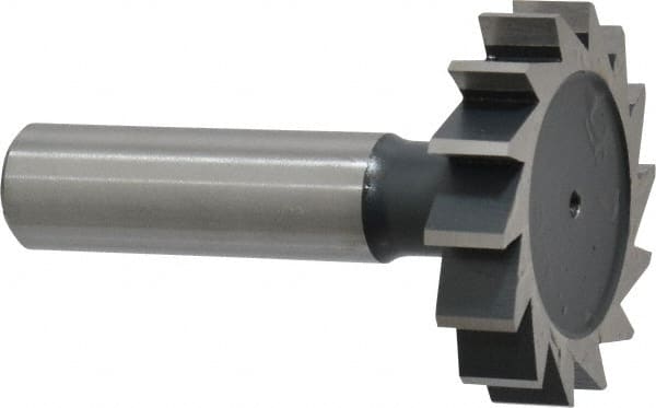 Interstate - 1-1/2" Diam x 5/16" Face Width, Cobalt, 16 Teeth, Shank Connection Woodruff Keyseat Cutter - Uncoated, 2-5/16" OAL x 1/2" Shank, Straight Teeth, ANSI 1012, Old Standard 25 - Exact Tooling