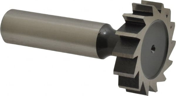 Interstate - 1-1/4" Diam x 5/16" Face Width, Cobalt, 14 Teeth, Shank Connection Woodruff Keyseat Cutter - Uncoated, 2-5/16" OAL x 1/2" Shank, Straight Teeth, ANSI 1010, Old Standard D - Exact Tooling