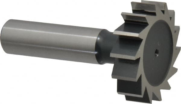 Interstate - 1-3/8" Diam x 3/8" Face Width, Cobalt, 14 Teeth, Shank Connection Woodruff Keyseat Cutter - Uncoated, 2-3/8" OAL x 1/2" Shank, Straight Teeth, ANSI 1211, Old Standard F - Exact Tooling