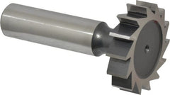 Interstate - 1-1/4" Diam x 5/16" Face Width, High Speed Steel, 14 Teeth, Shank Connection Woodruff Keyseat Cutter - Uncoated, 2-5/16" OAL x 1/2" Shank, Straight Teeth, ANSI 1010, Old Standard D - Exact Tooling