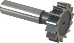 Interstate - 1-3/8" Diam x 3/8" Face Width, High Speed Steel, 14 Teeth, Shank Connection Woodruff Keyseat Cutter - Uncoated, 2-3/8" OAL x 1/2" Shank, Straight Teeth, ANSI 1211, Old Standard F - Exact Tooling