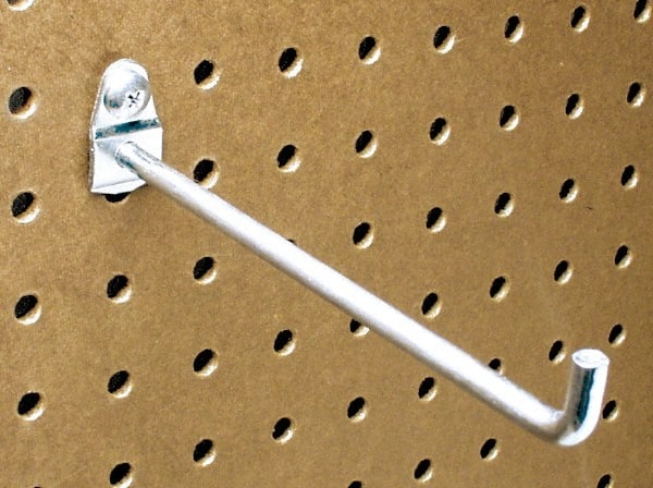 Triton - 1/4" Diam, 6" Long Single Angled End Pegboard Hook - 6-3/8" Projection, 90° Bend, 1/2" Bend Length, Steel - Exact Tooling