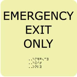 NMC - Emergency Exit Only, Plastic Exit Sign - 8" Wide x 8" High, English/Braille, Glow-in-the-Dark - Exact Tooling