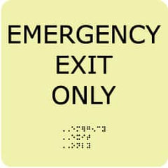NMC - Emergency Exit Only, Plastic Exit Sign - 8" Wide x 8" High, English/Braille, Glow-in-the-Dark - Exact Tooling